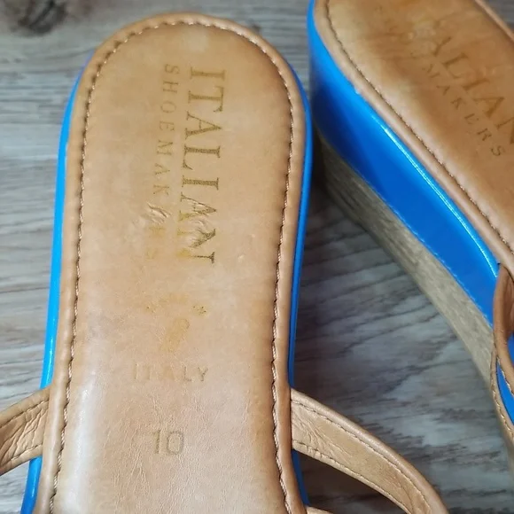 Italian Shoe Makers Womens Open Toe Slide On Top Strap Wedge Heel Sandals - Picture 9 of 11